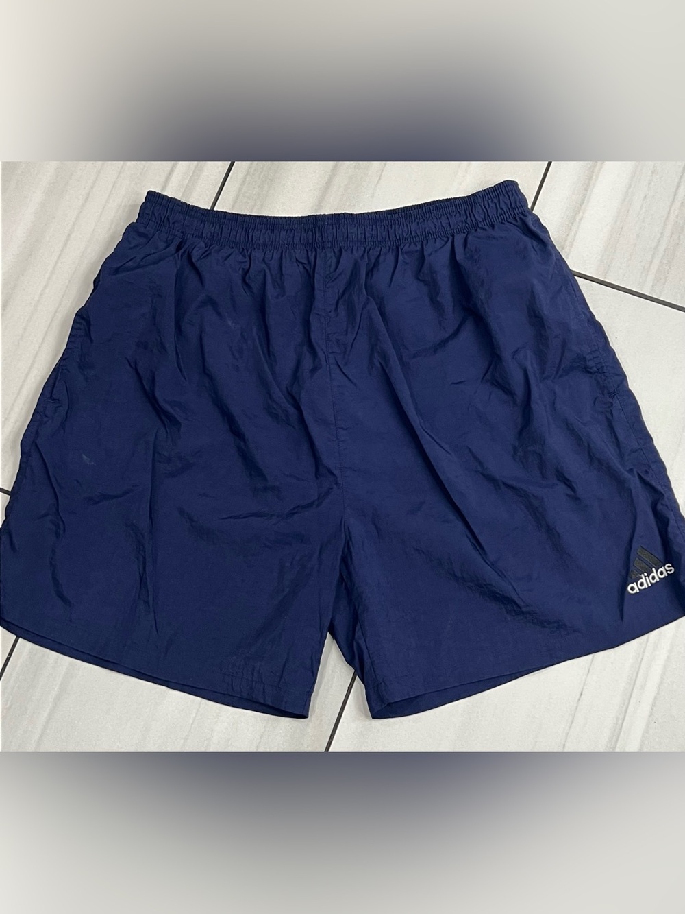Adidas 90’s Men's Solid Blue Swim Trunks Bottom Drawstring Lined Regular Size L